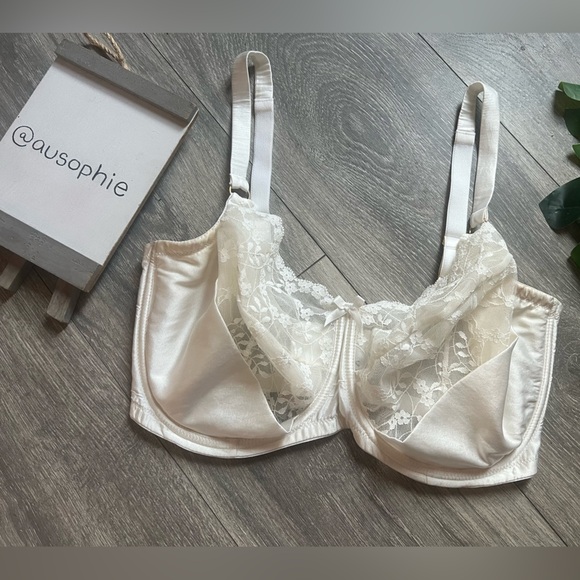 Katherine Hamilton Sophia balconette white lace bra with silk quarter cups 32K - Picture 4 of 9